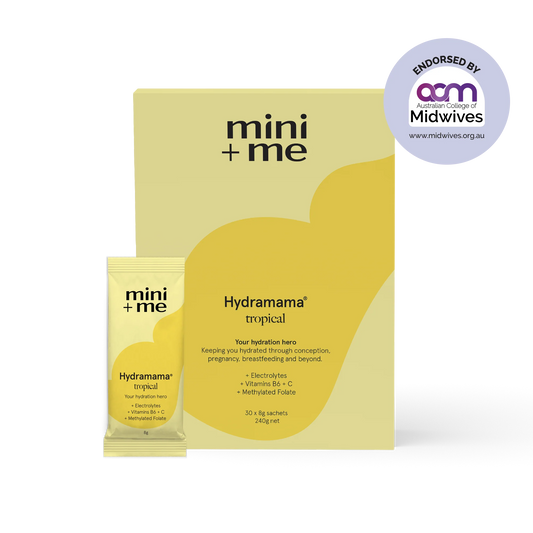 Hydramama Mini and Me box of Tropical electrolyte drink for pregnancy, conception and postpartum.